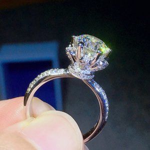 NEW 925 Sterling Silver 3 CT Diamond Flower Ring